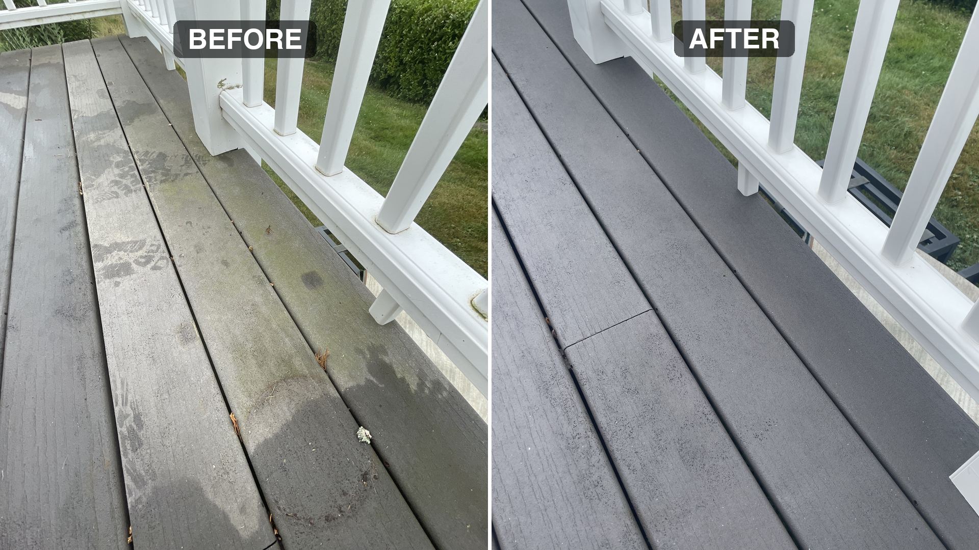 Deck before and after power washing by PureWash CT